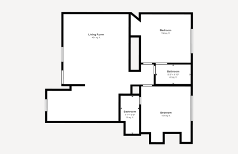 Floor plan for 2 beds, 2 baths, 925 sqft